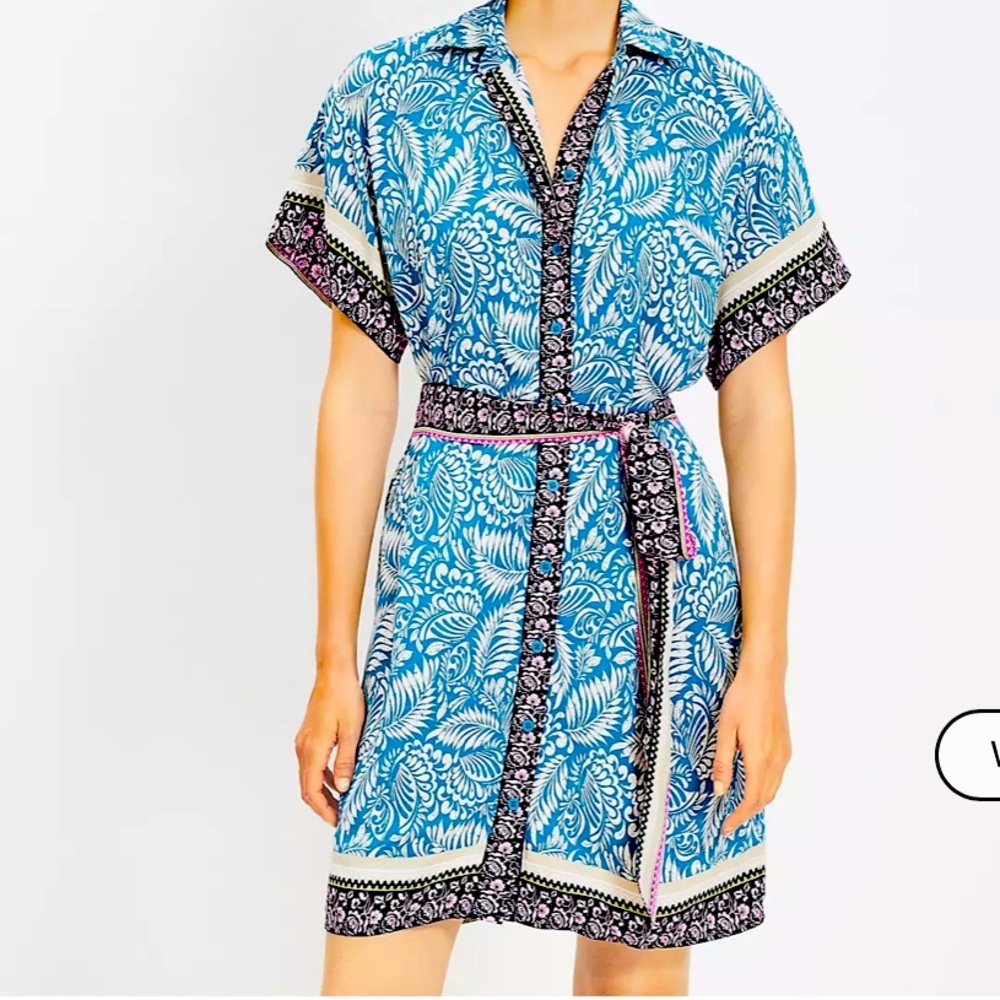 Blue  Print shirt Dress with Belt. Loft. Gives ‘white lotus’ vibes! 🌴🌴🌴🌴 size 14